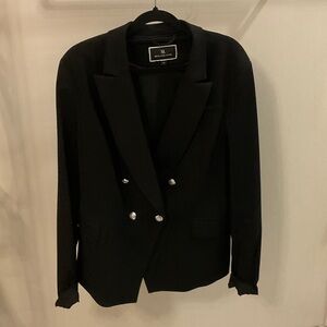 Elegant Black Double-Breasted Blazer with Silver Accents